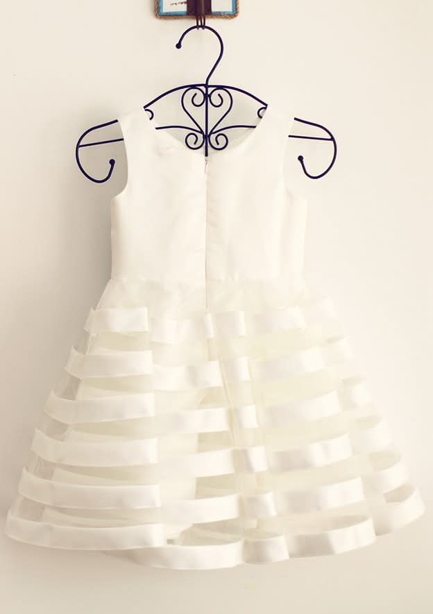 Ankle-Length Tulle Flower Girl Dress with Chic Sashes - A-line/Princess V Neck BM bride