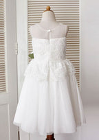 Tea-Length Lace and Tulle Dress with Floral Details - A-line/Princess Scoop Neck Flower Girl Dress BM bride