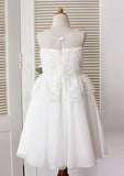 Tea-Length Lace and Tulle Dress with Floral Details - A-line/Princess Scoop Neck Flower Girl Dress BM bride
