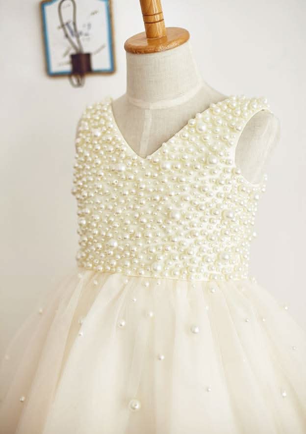 Knee-Length Chiffon Lace Flower Girl Dress - A-line/Princess Scoop Neck BM bride