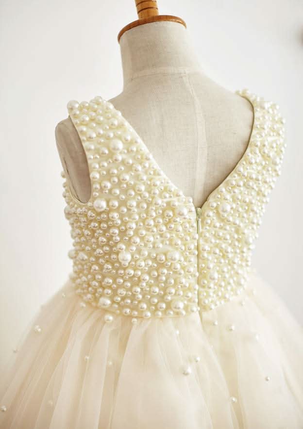 Knee-Length Chiffon Lace Flower Girl Dress - A-line/Princess Scoop Neck BM bride
