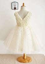 Knee-Length Chiffon Lace Flower Girl Dress - A-line/Princess Scoop Neck BM bride