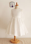 Tea-Length Lace and Taffeta Dress with Bowknot - A-line/Princess Half Sleeve Scoop Neck Flower Girl Dress BM bride