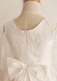 Tea-Length Lace and Taffeta Dress with Bowknot - A-line/Princess Half Sleeve Scoop Neck Flower Girl Dress BM bride