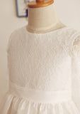 Tea-Length Lace and Taffeta Dress with Bowknot - A-line/Princess Half Sleeve Scoop Neck Flower Girl Dress BM bride
