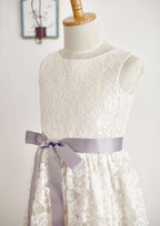 Knee-Length Tulle Sequined Flower Girl Dress with Stylish Sashes - A-line/Princess Scoop Neck BM bride