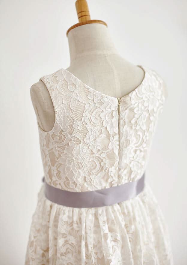 Knee-Length Tulle Sequined Flower Girl Dress with Stylish Sashes - A-line/Princess Scoop Neck BM bride