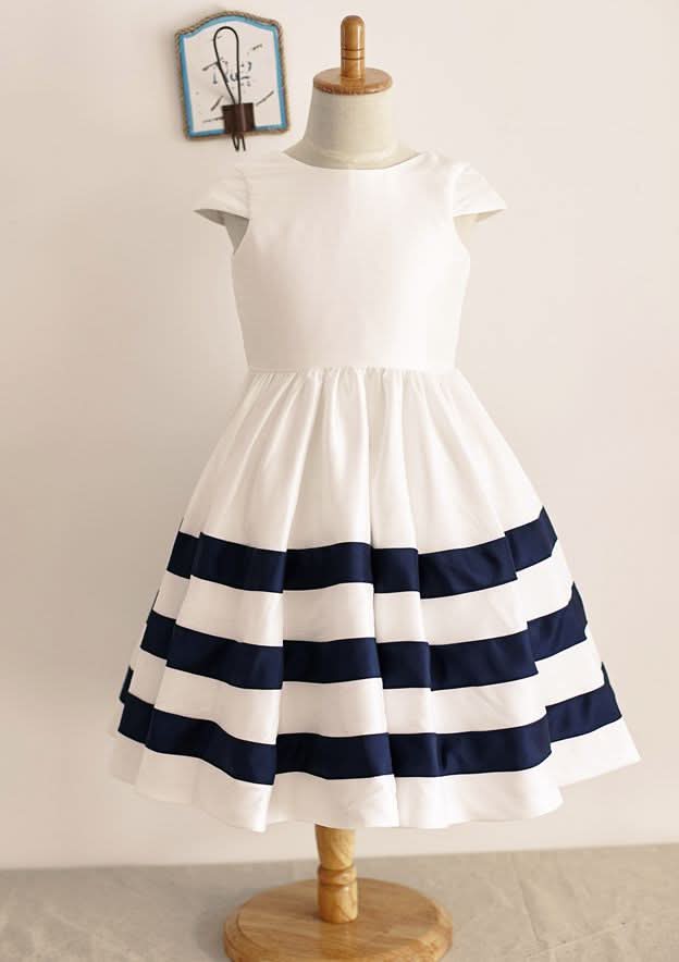 Knee-Length Taffeta Dress with Short Sleeves - A-line/Princess Scoop Neck Flower Girl Dress BM bride