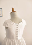 Knee-Length Taffeta Dress with Short Sleeves - A-line/Princess Scoop Neck Flower Girl Dress BM bride
