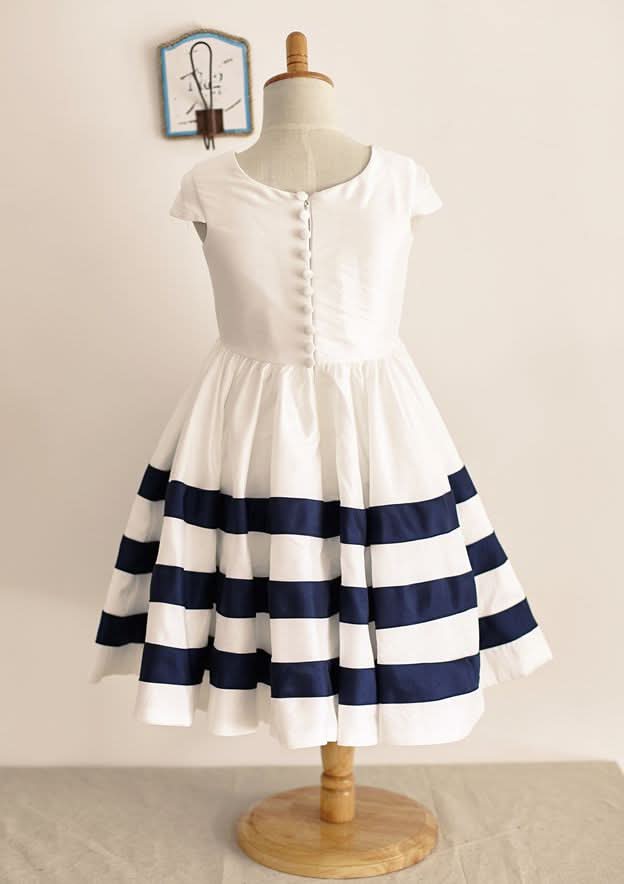 Knee-Length Taffeta Dress with Short Sleeves - A-line/Princess Scoop Neck Flower Girl Dress BM bride