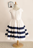Knee-Length Taffeta Dress with Short Sleeves - A-line/Princess Scoop Neck Flower Girl Dress BM bride