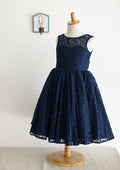 Tea-Length Lace Dress with Stylish Bowknot - A-line/Princess Scoop Neck Flower Girl Dress BM bride