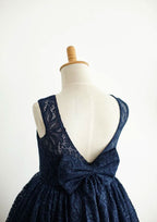 Tea-Length Lace Dress with Stylish Bowknot - A-line/Princess Scoop Neck Flower Girl Dress BM bride