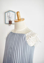 Knee-Length Chiffon Lace Dress with Goffered Details - A-line/Princess Square Neckline Flower Girl Dress BM bride