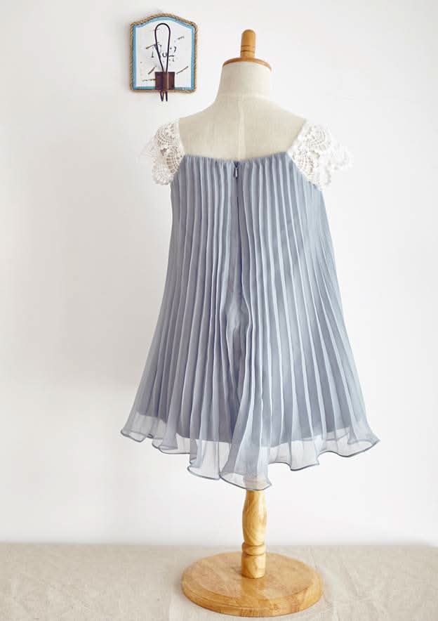 Knee-Length Chiffon Lace Dress with Goffered Details - A-line/Princess Square Neckline Flower Girl Dress BM bride