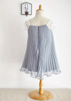 Knee-Length Chiffon Lace Dress with Goffered Details - A-line/Princess Square Neckline Flower Girl Dress BM bride