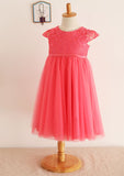 Tea-Length Lace and Tulle A-line/Princess Scoop Neck Flower Girl Dress BM bride