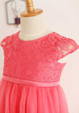 Tea-Length Lace and Tulle A-line/Princess Scoop Neck Flower Girl Dress BM bride