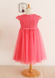 Tea-Length Lace and Tulle A-line/Princess Scoop Neck Flower Girl Dress BM bride