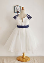 Tea-Length Lace and Organza Dress with Appliqued Details - A-line/Princess Scoop Neck Flower Girl Dress BM bride