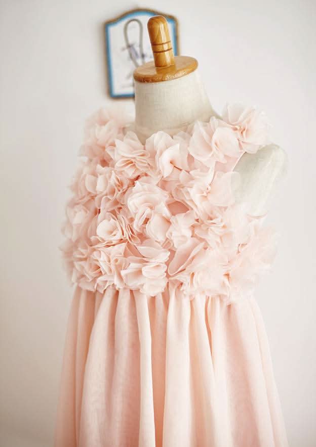 Tea-Length Chiffon Dress with Lovely Floral Accents - A-line/Princess Scoop Neck Flower Girl Dress BM bride