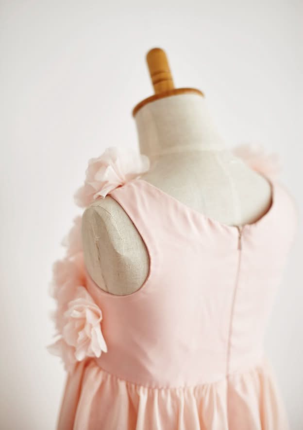 Tea-Length Chiffon Dress with Lovely Floral Accents - A-line/Princess Scoop Neck Flower Girl Dress BM bride