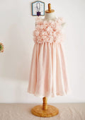 Tea-Length Chiffon Dress with Lovely Floral Accents - A-line/Princess Scoop Neck Flower Girl Dress BM bride