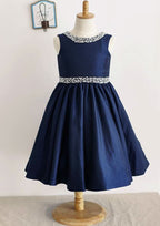 Ankle-Length Taffeta Wedding Party Dress with Rhinestone Accents - A-line/Princess Scoop Neck Flower Girl Dress BM bride