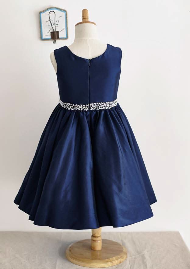Ankle-Length Taffeta Wedding Party Dress with Rhinestone Accents - A-line/Princess Scoop Neck Flower Girl Dress BM bride