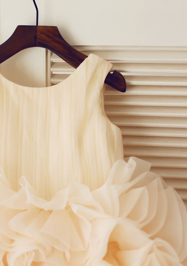 Tea-Length Tulle Flower Girl Dress with Lovely Flowers - A-line/Princess Scoop Neck BM bride
