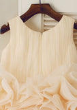 Tea-Length Tulle Flower Girl Dress with Lovely Flowers - A-line/Princess Scoop Neck BM bride
