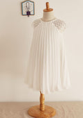 Knee-Length Chiffon Lace Dress with Pleated Elegance - A-line/Princess Scoop Neck Flower Girl Dress BM bride