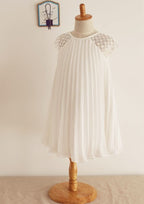 Knee-Length Chiffon Lace Dress with Pleated Elegance - A-line/Princess Scoop Neck Flower Girl Dress BM bride