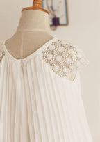 Knee-Length Chiffon Lace Dress with Pleated Elegance - A-line/Princess Scoop Neck Flower Girl Dress BM bride