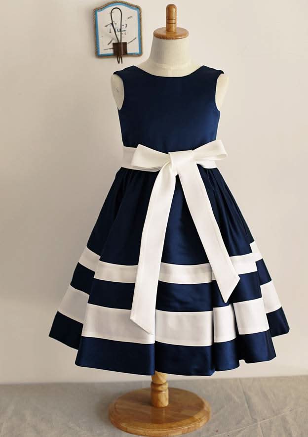 Ankle-Length Satin A-line/Princess Scoop Neck Flower Girl Dress BM bride