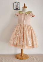 Knee-Length Lace and Tulle Dress with Bowknot Sequins - A-line/Princess Scoop Neck Flower Girl Dress BM bride