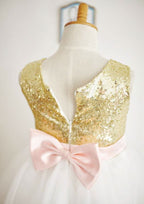 Knee-Length Sequined Tulle Flower Girl Dress with Bowknot Sashes - A-line/Princess Scoop Neck BM bride