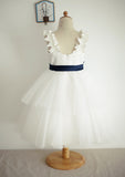 Ankle-Length Tulle Flower Girl Dress with Chic Sashes - A-line/Princess V Neck BM bride
