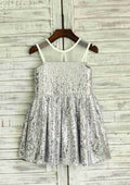 Short/Mini Sequined Flower Girl Dress with Elegant Illusion Neck - A-line/Princess BM bride
