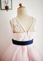 Knee-Length Lace and Tulle Flower Girl Dress with Graceful Sashes - A-line/Princess Scoop Neck BM bride