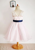 Knee-Length Lace and Tulle Flower Girl Dress with Graceful Sashes - A-line/Princess Scoop Neck BM bride