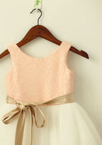 Knee-Length Tulle Flower Girl Dress with Stylish Sequined Sashes - A-line/Princess Scoop Neck BM bride