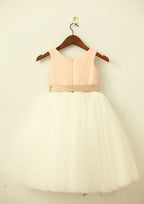 Knee-Length Tulle Flower Girl Dress with Stylish Sequined Sashes - A-line/Princess Scoop Neck BM bride