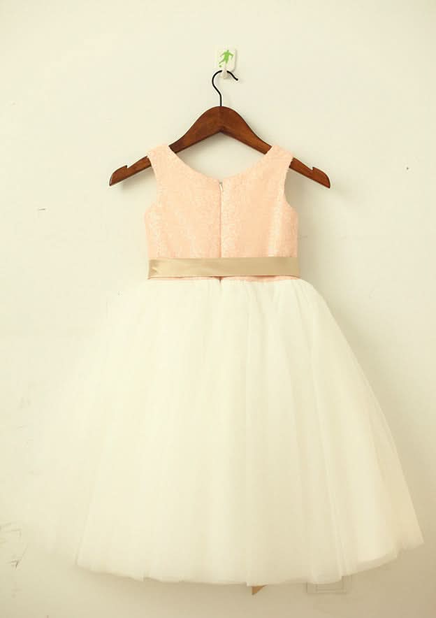 Knee-Length Tulle Flower Girl Dress with Stylish Sequined Sashes - A-line/Princess Scoop Neck BM bride