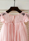 Knee-Length Chiffon Lace Flower Girl Dress with Pleated Sashes - A-line/Princess Scoop Neck BM bride