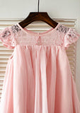 Knee-Length Chiffon Lace Flower Girl Dress with Pleated Sashes - A-line/Princess Scoop Neck BM bride