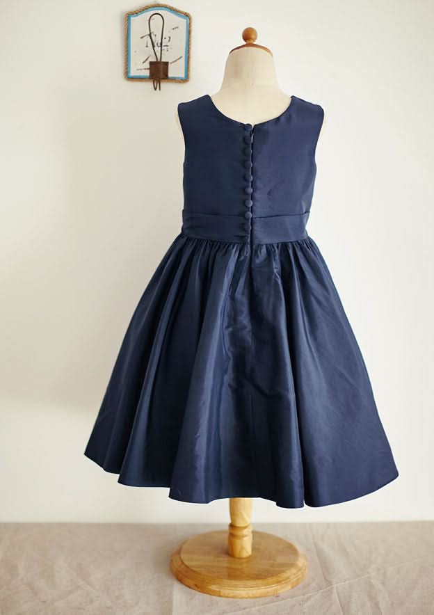 Tea-Length Taffeta Flower Girl Dress with Elegant Sashes - A-line/Princess Scoop Neck BM bride