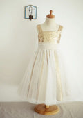Ankle-Length Sequined Tulle Flower Girl Dress - A-line/Princess Square Neckline BM bride