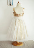 Ankle-Length Sequined Tulle Flower Girl Dress - A-line/Princess Square Neckline BM bride