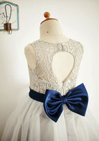 Ankle-Length Lace and Tulle Flower Girl Dress with Bowknot Sashes - A-line/Princess Scoop Neck BM bride